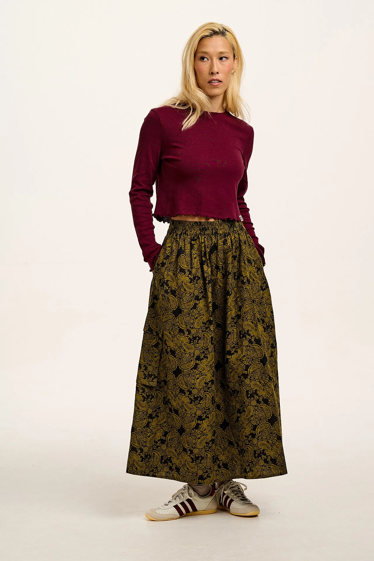 Hansel - Long Sleeve Cotton Crop Top in Wine sold by Lucy & Yak product image thumbnail 5
