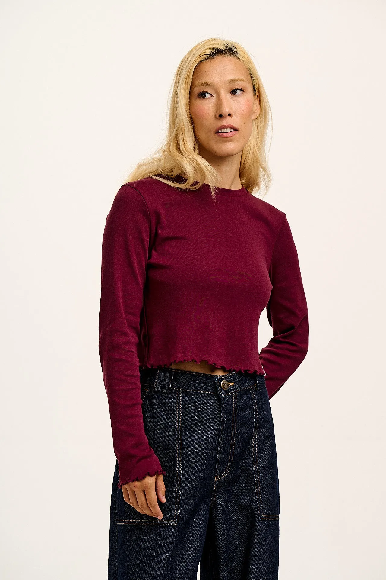 Hansel - Long Sleeve Cotton Crop Top in Wine sold by Lucy & Yak product image thumbnail 2
