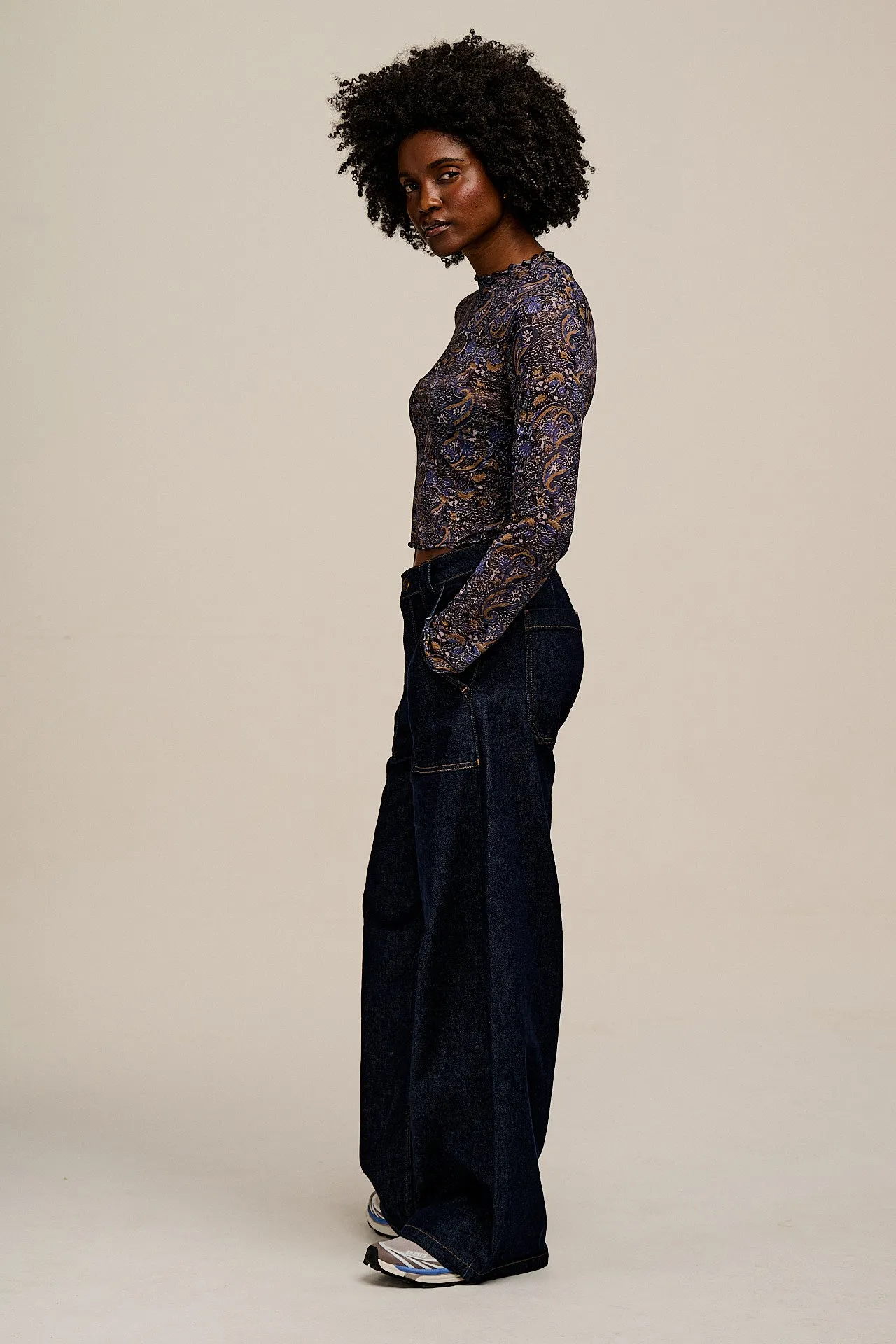 Perrie - Long Sleeve Mesh Top in Blue Grunge Paisley Print sold by Lucy & Yak product image thumbnail 5