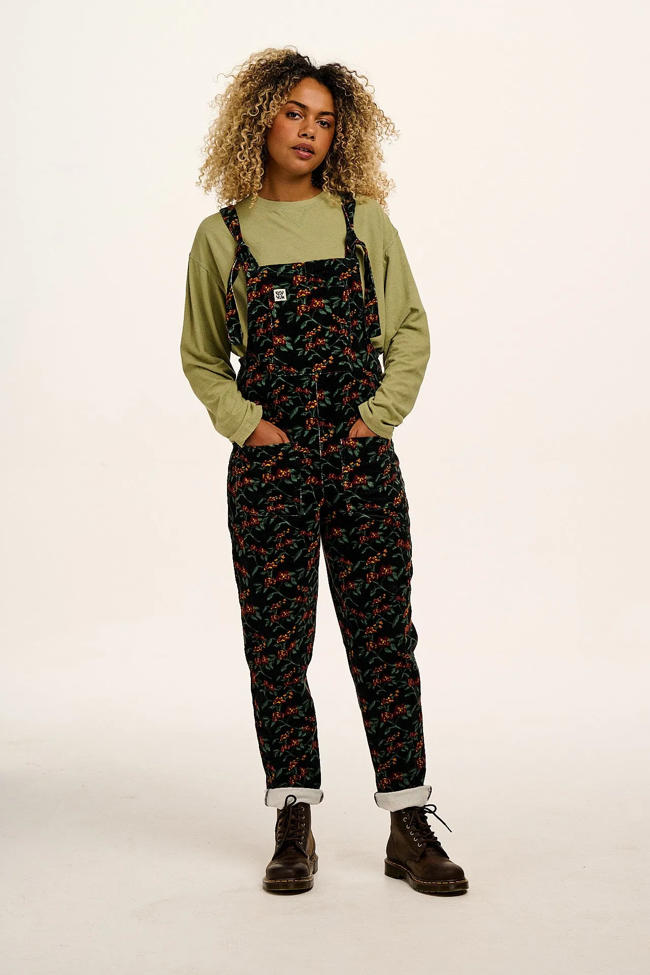 Original - Corduroy Dungarees in Black & Red Floral Print sold by Lucy & Yak product image thumbnail 5