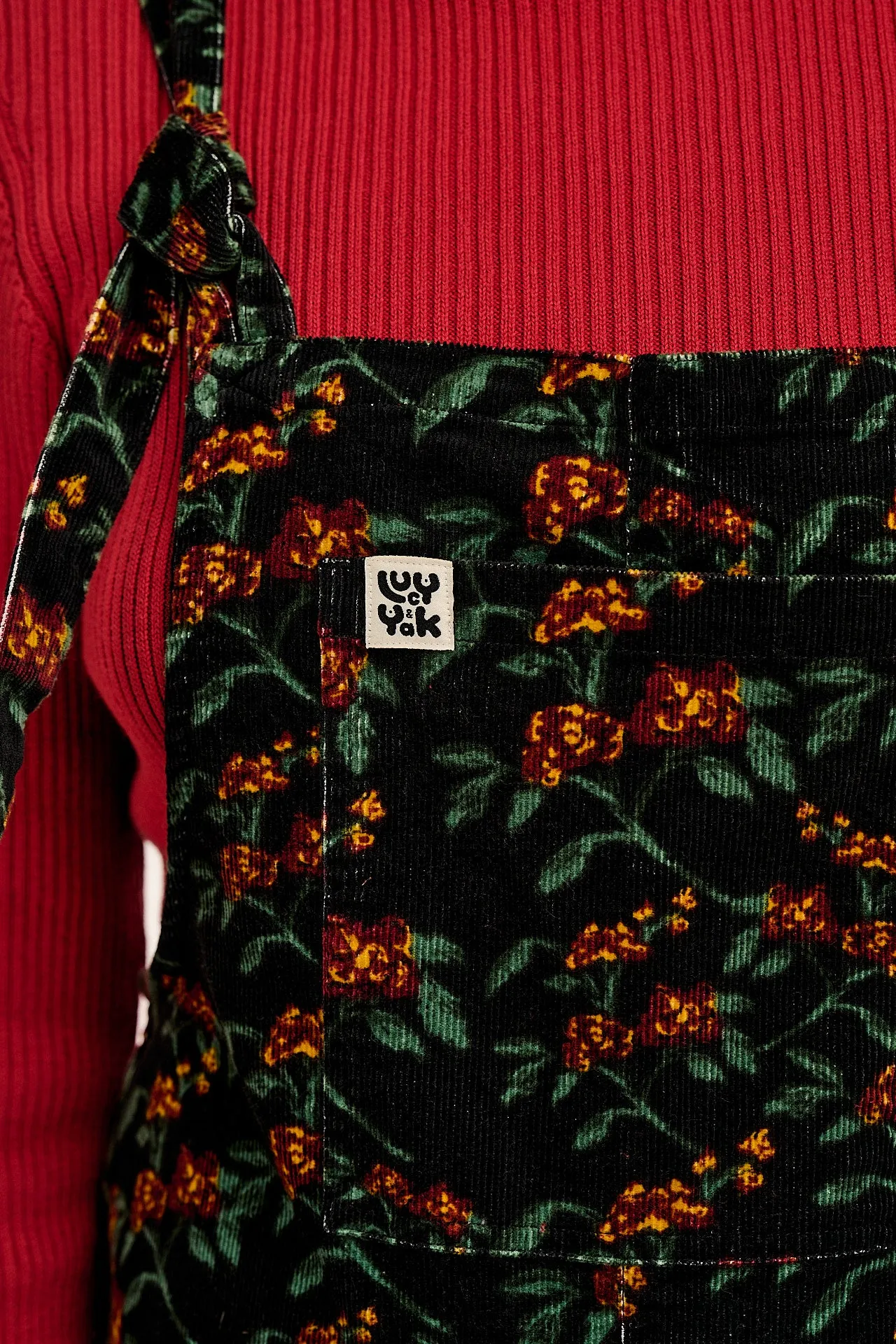 Original - Corduroy Dungarees in Black & Red Floral Print sold by Lucy & Yak product image thumbnail 2