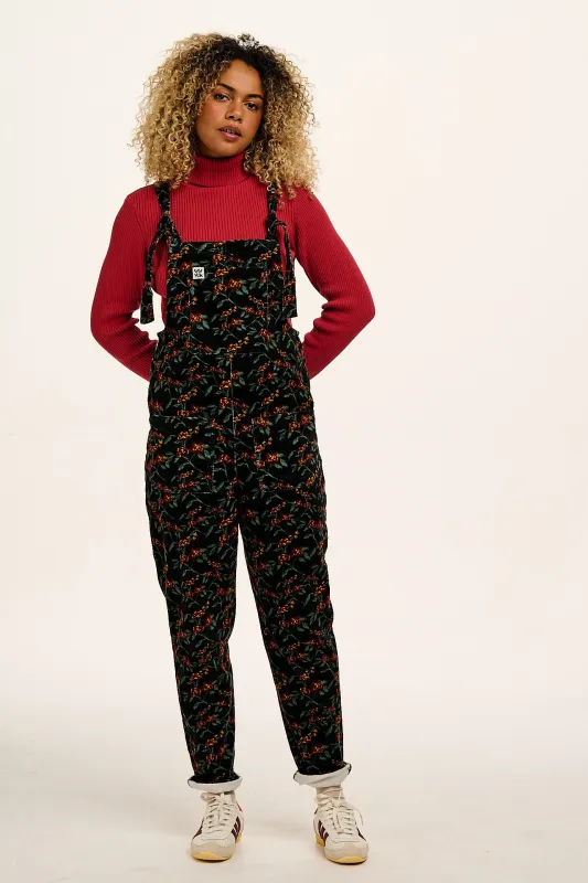 Original - Corduroy Dungarees in Black & Red Floral Print sold by Lucy & Yak