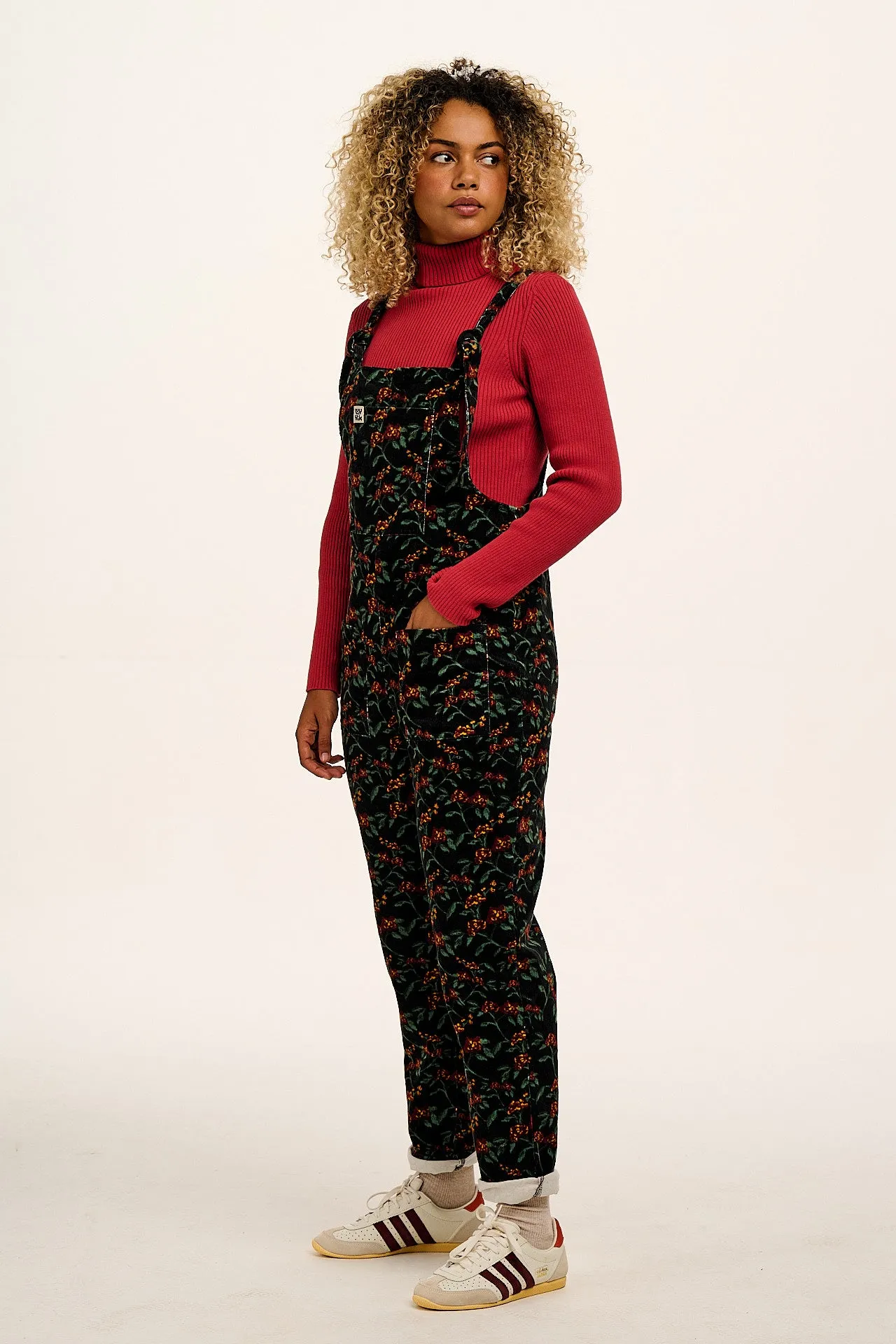 Original - Corduroy Dungarees in Black & Red Floral Print sold by Lucy & Yak product image thumbnail 3