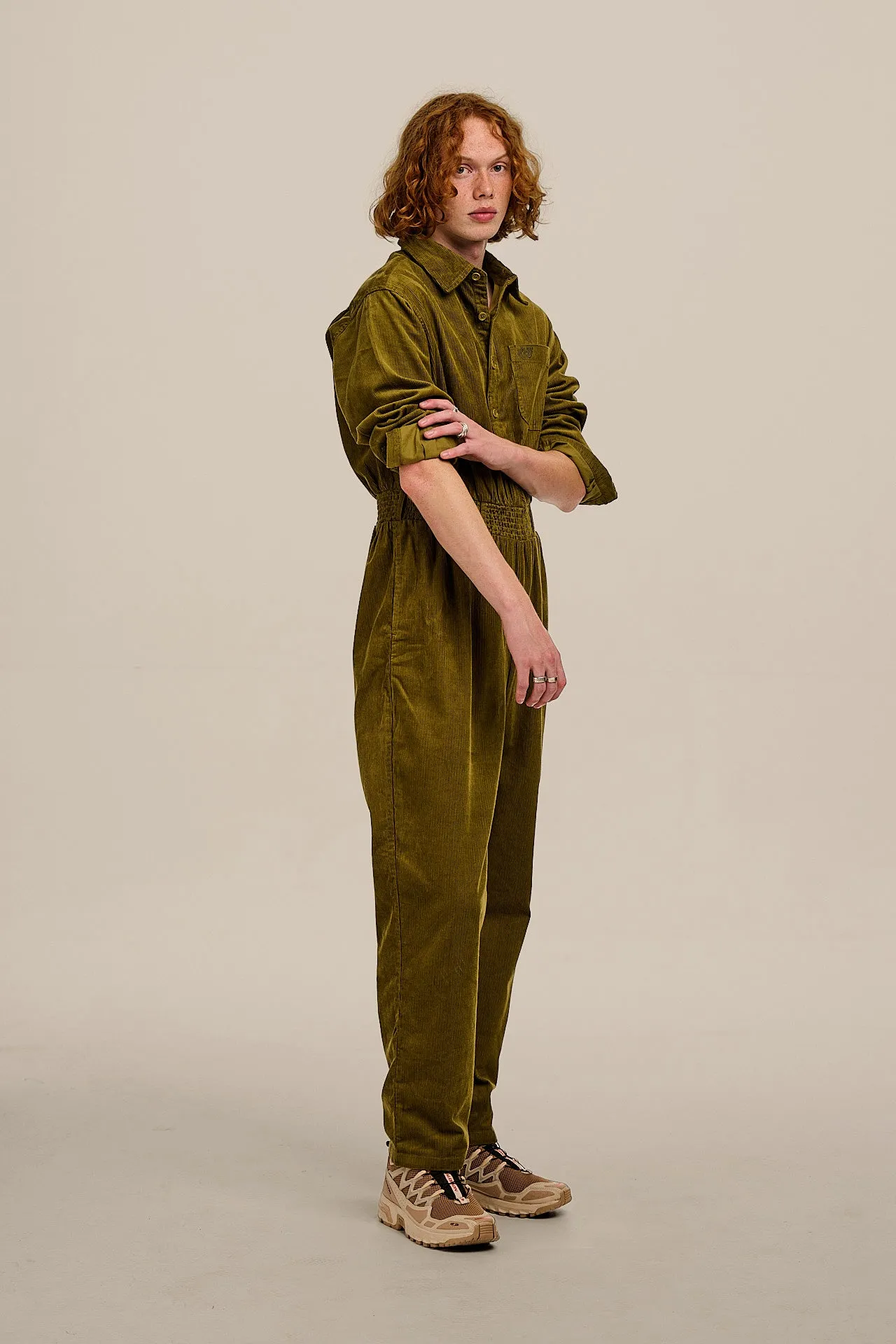 Eddie - Long Sleeve Corduroy Jumpsuit in Fir Green sold by Lucy & Yak product image thumbnail 4