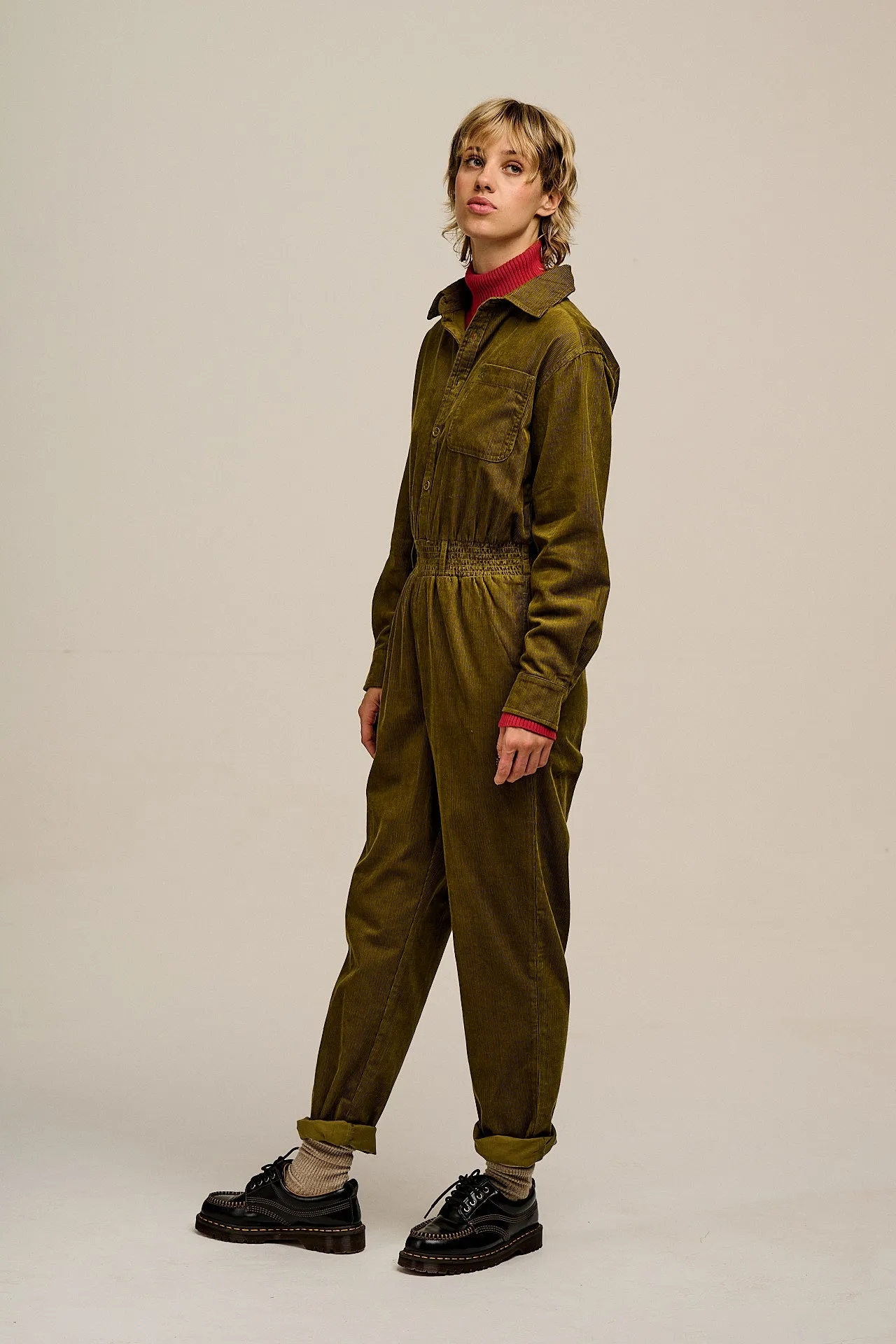 Eddie - Long Sleeve Corduroy Jumpsuit in Fir Green sold by Lucy & Yak product image thumbnail 3