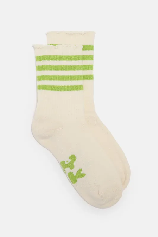 Greta - Cotton Socks in Green Stripe sold by Lucy & Yak