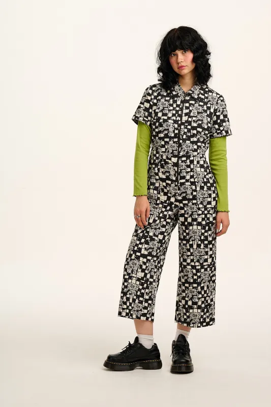 L.E. Ragan - Cotton Jumpsuit in Black & White Sunflower Check sold by Lucy & Yak