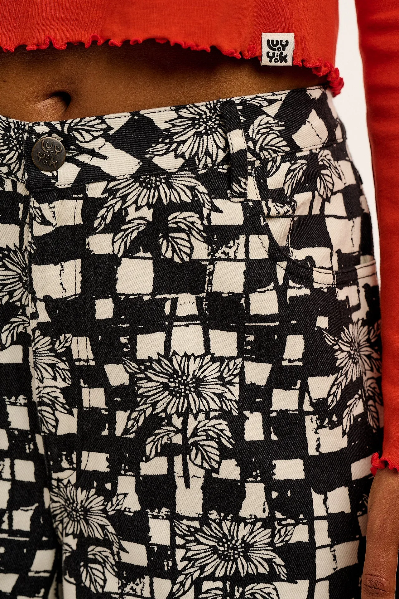 L.E. Carter - High Waisted Jeans in Black & White Sunflower Check sold by Lucy & Yak product image thumbnail 3