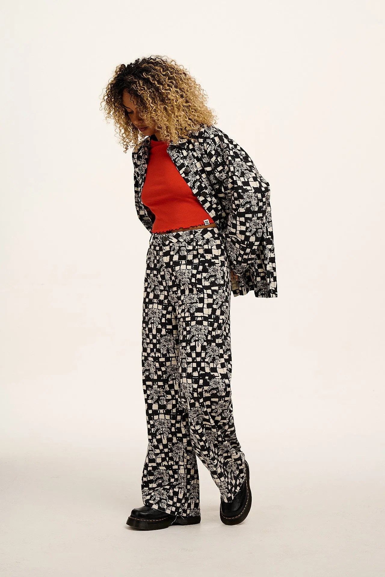 L.E. Carter - High Waisted Jeans in Black & White Sunflower Check sold by Lucy & Yak product image thumbnail 4