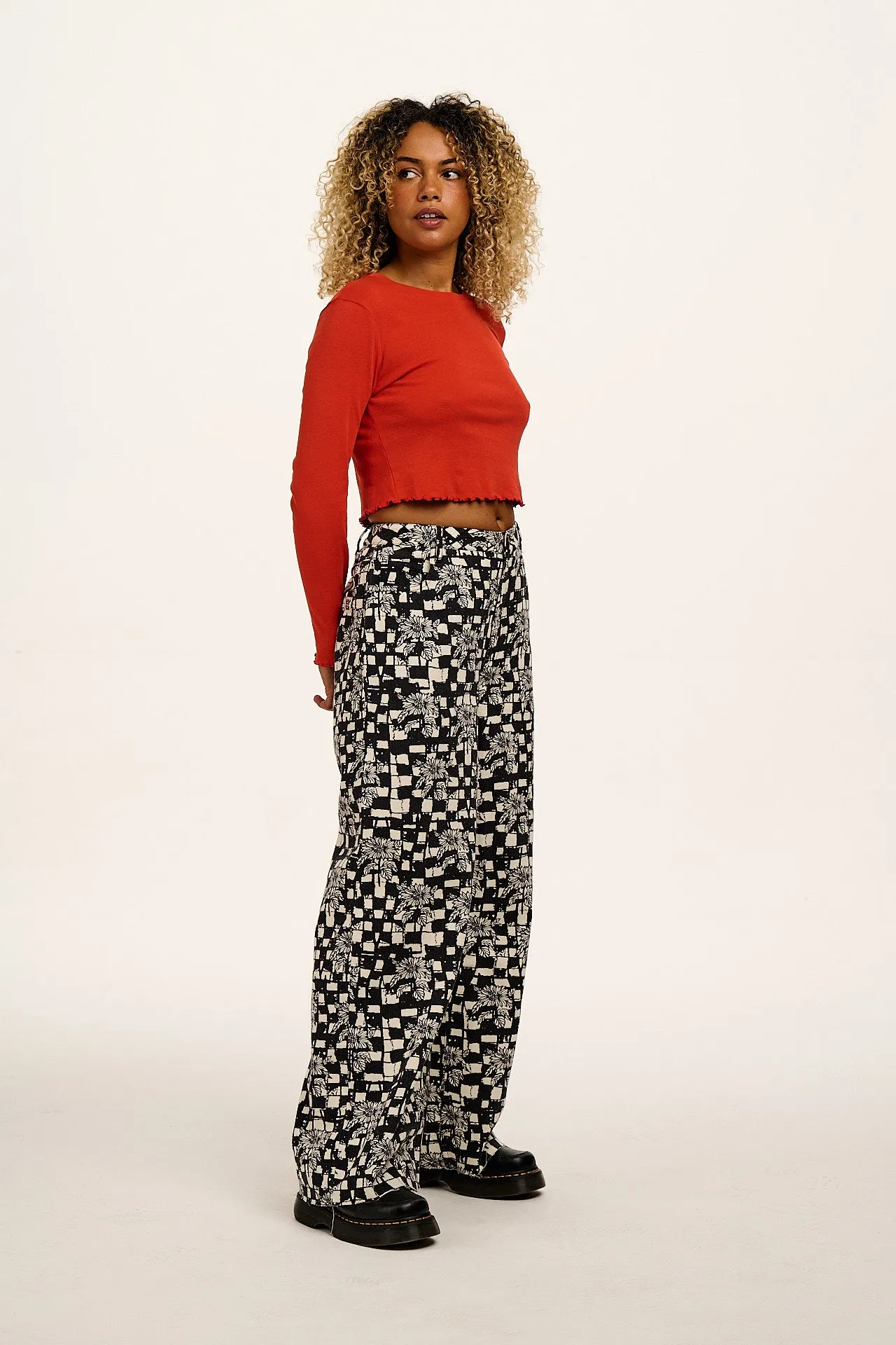 L.E. Carter - High Waisted Jeans in Black & White Sunflower Check sold by Lucy & Yak product image thumbnail 5