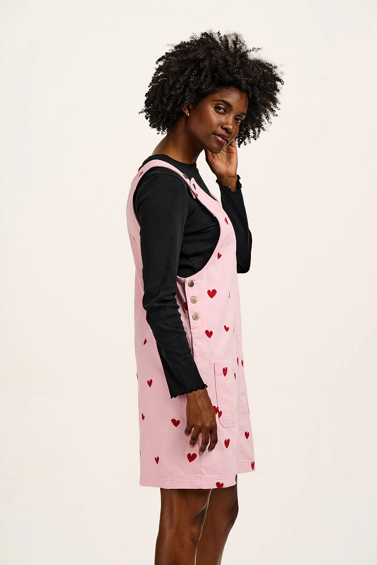 Layla - Denim Mini Dress in Pink Wash with Cupid Hearts Embroidery sold by Lucy & Yak product image thumbnail 5