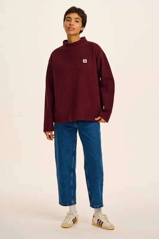 Manaia - Funnel Neck Polar Fleece in Windsor Wine made by Lucy & Yak