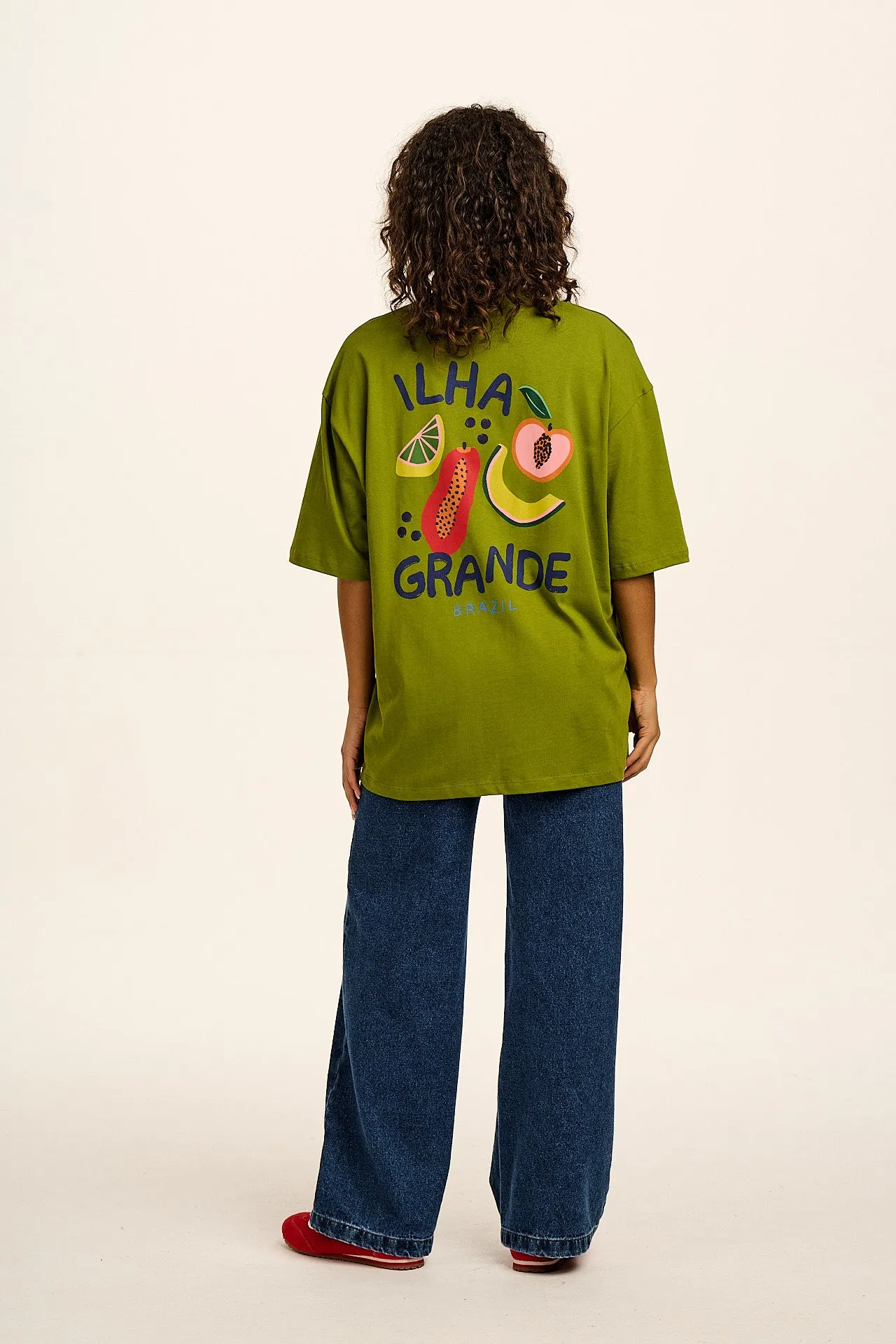 Benny - Oversized Cotton Tee in Green Ilha Grande Print sold by Lucy & Yak