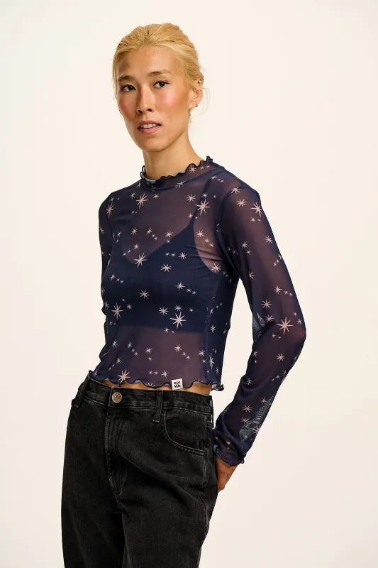 Perrie - Long Sleeve Mesh Top in Stars Print made by Lucy & Yak