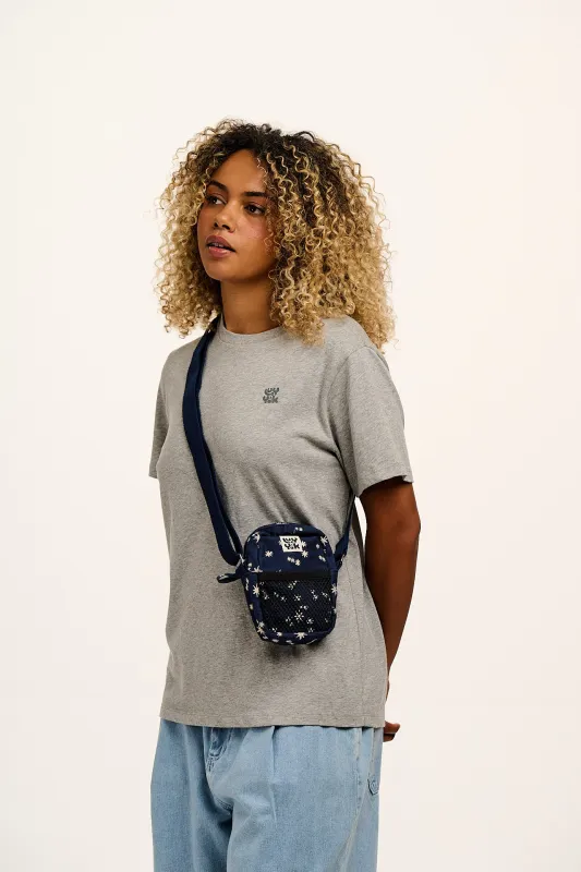 Brady - Crossbody Bag in Navy Moon & Star Embroidery sold by Lucy & Yak