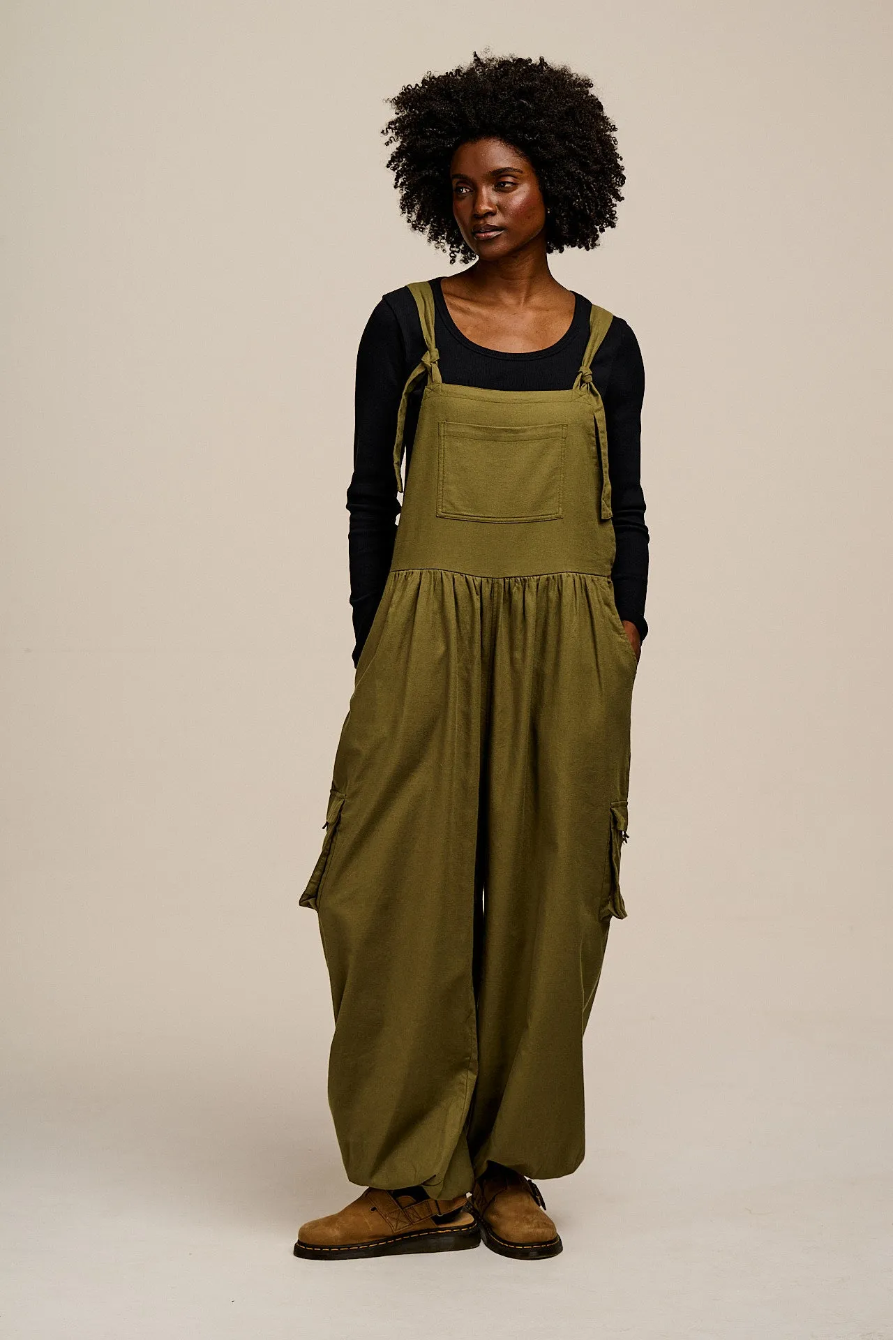 Miyada - Brushed Cotton Dungarees in Khaki Green sold by Lucy & Yak product image thumbnail 5