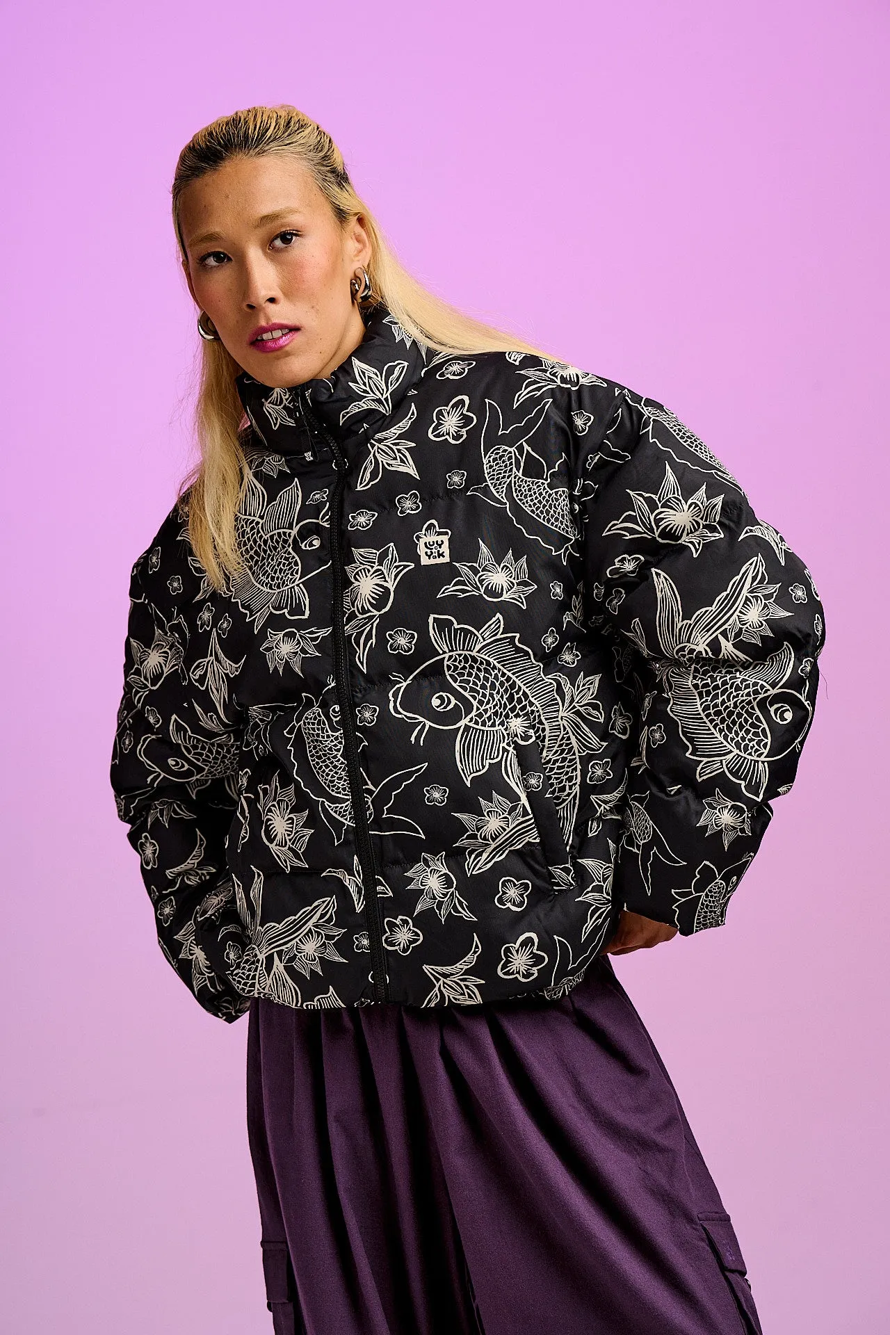 Paloma - Puffer Jacket in Koi Print sold by Lucy & Yak