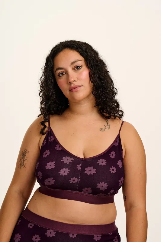 Ruby - Cotton & Bamboo Crop Top Bralette in Purple Delano sold by Lucy & Yak