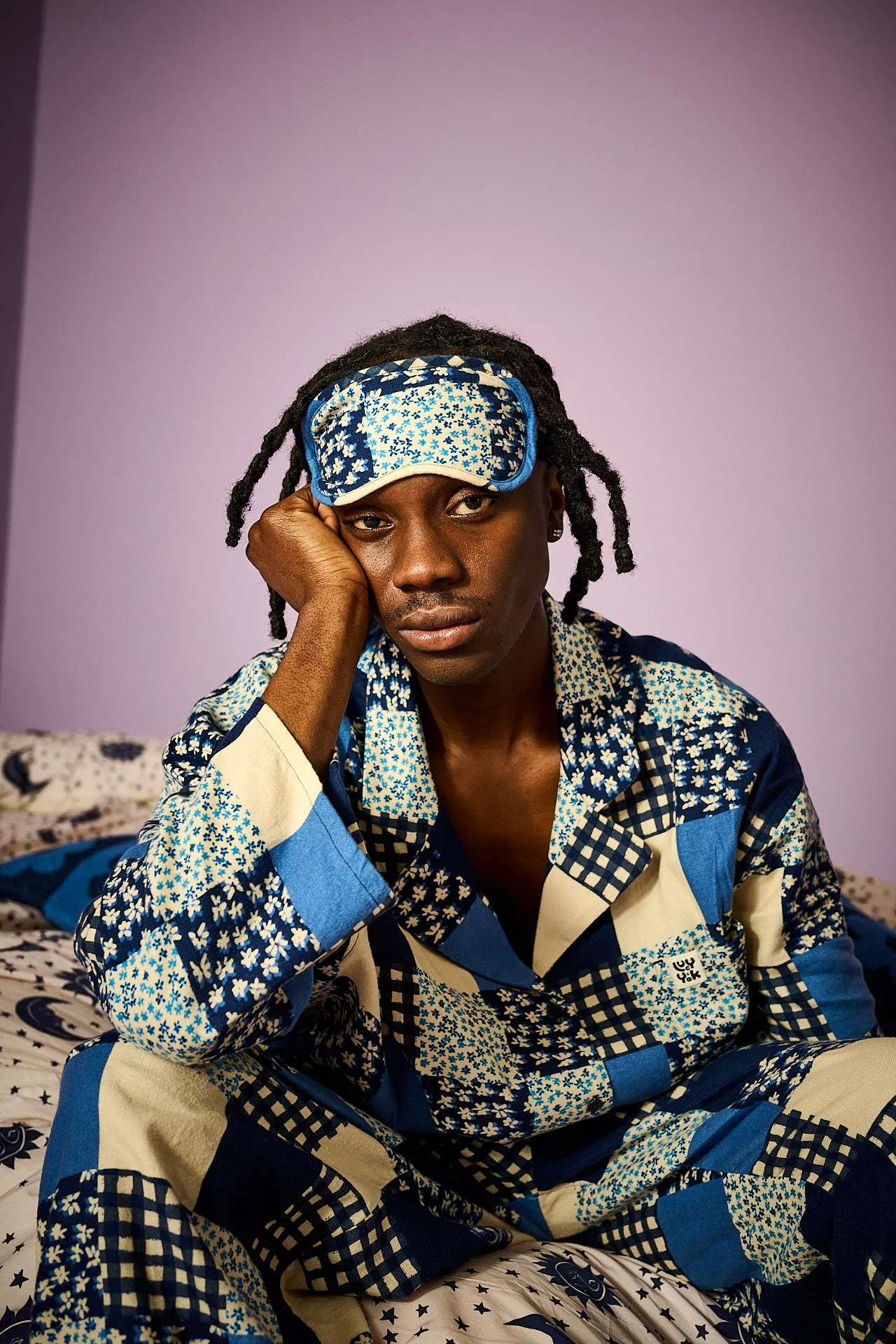 Yaima - Eye Mask in Inked Blue Patchwork sold by Lucy & Yak