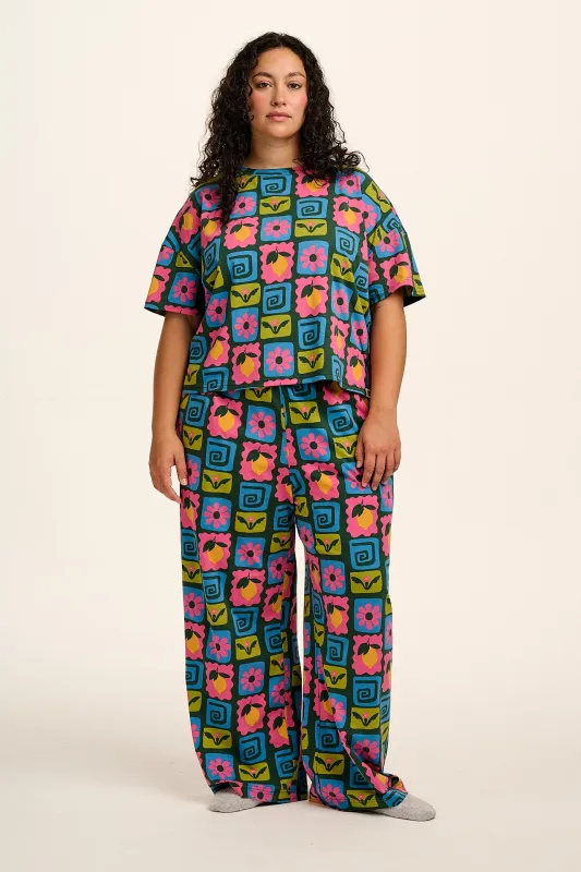 Sabrina - Soft Cotton Pyjamas in Fruity Patchwork sold by Lucy & Yak