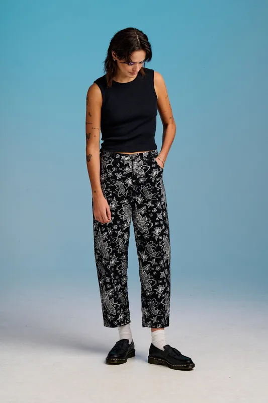 Drew - Cropped Straight Leg Cotton Trousers in Koi Print sold by Lucy & Yak