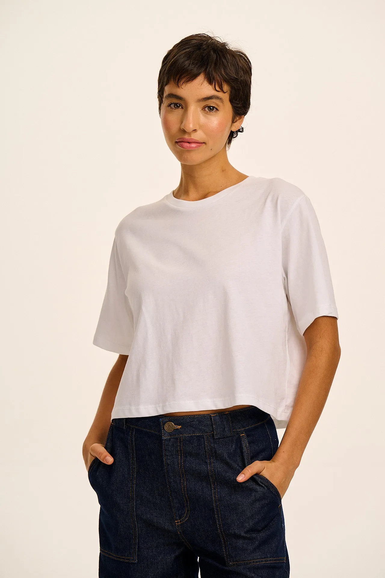 Zayla - Cropped Boxy Tee in White sold by Lucy & Yak product image thumbnail 3