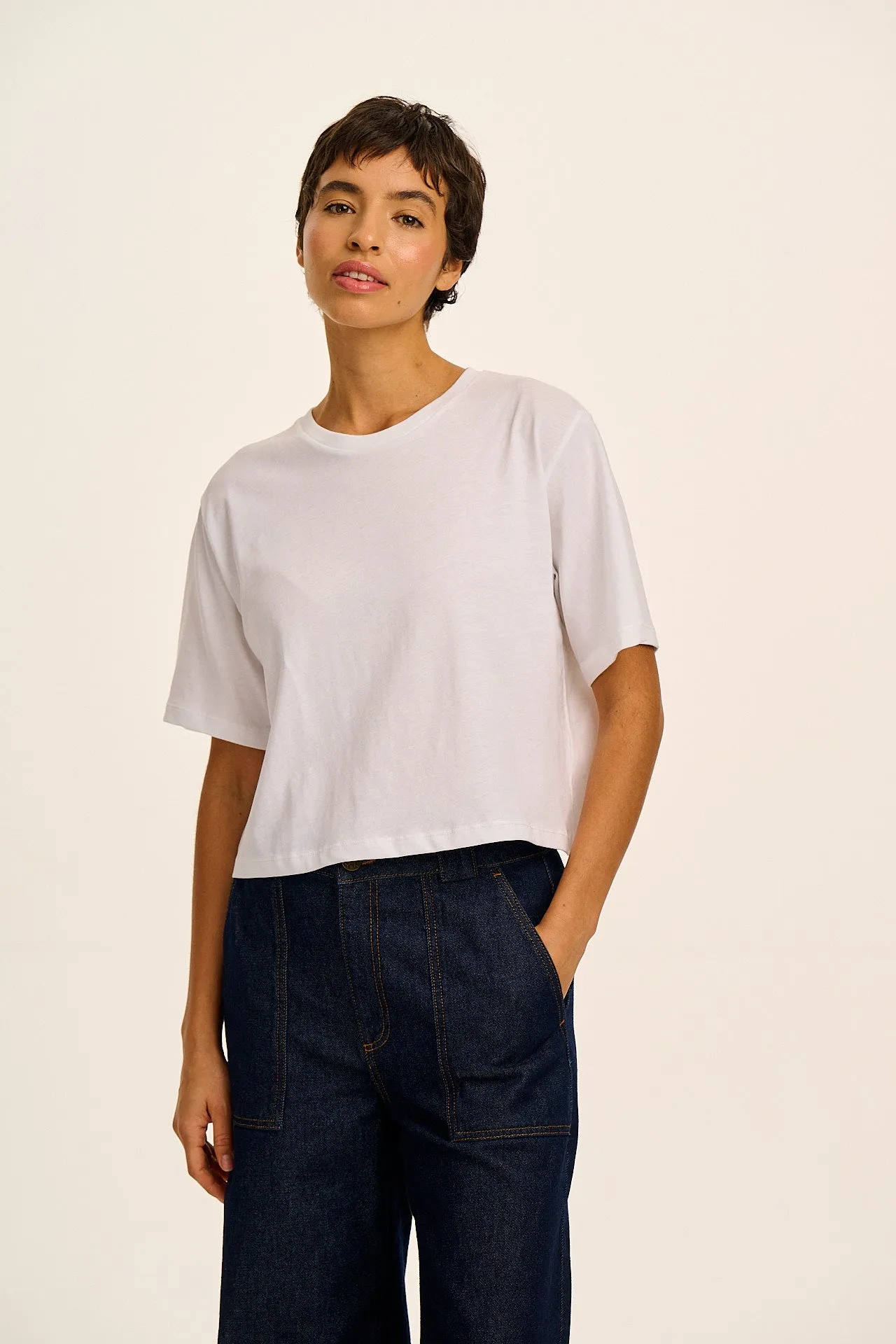 Zayla - Cropped Boxy Tee in White sold by Lucy & Yak