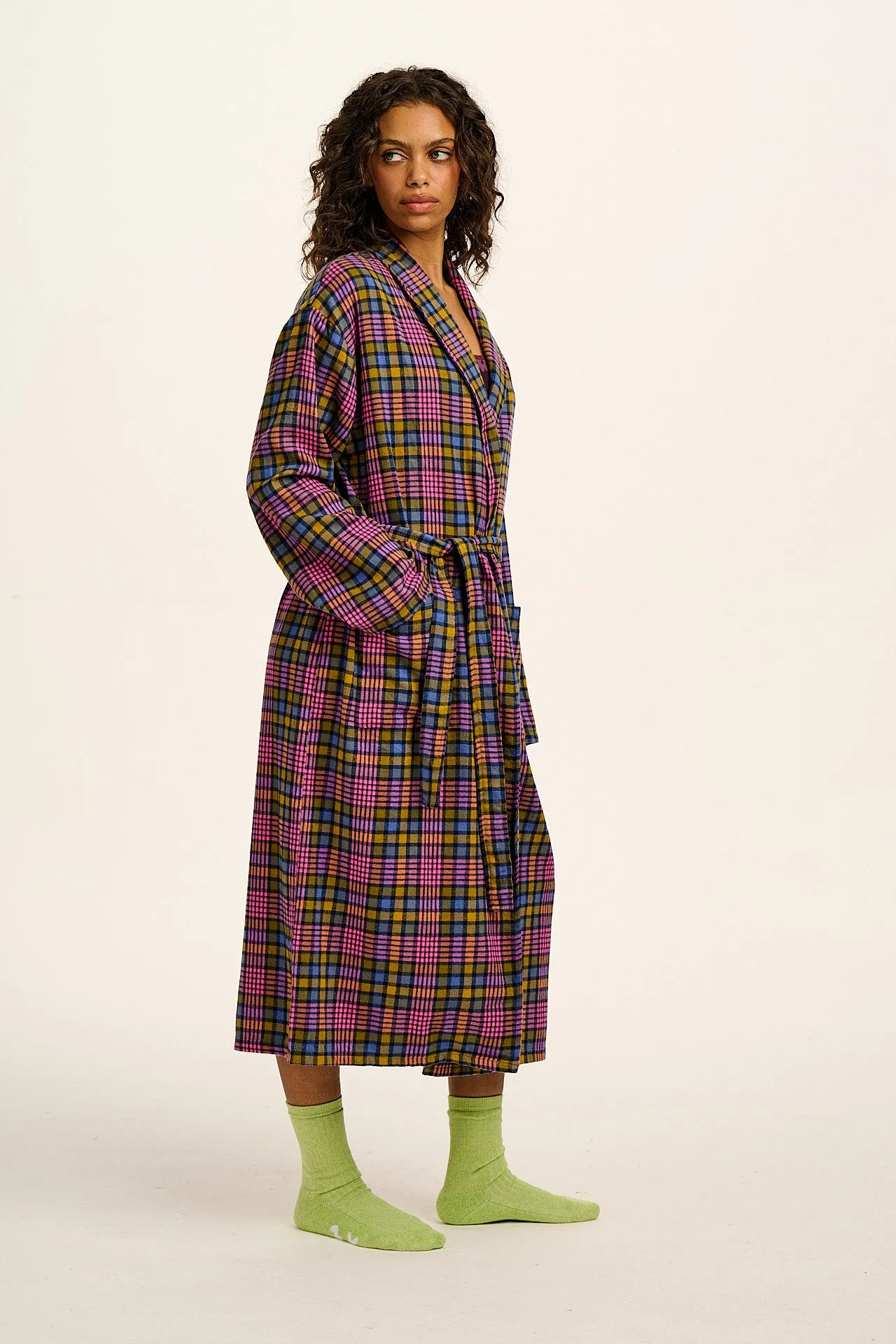 Braydon - Brushed Cotton Robe in Purple Grunge Check sold by Lucy & Yak product image thumbnail 5