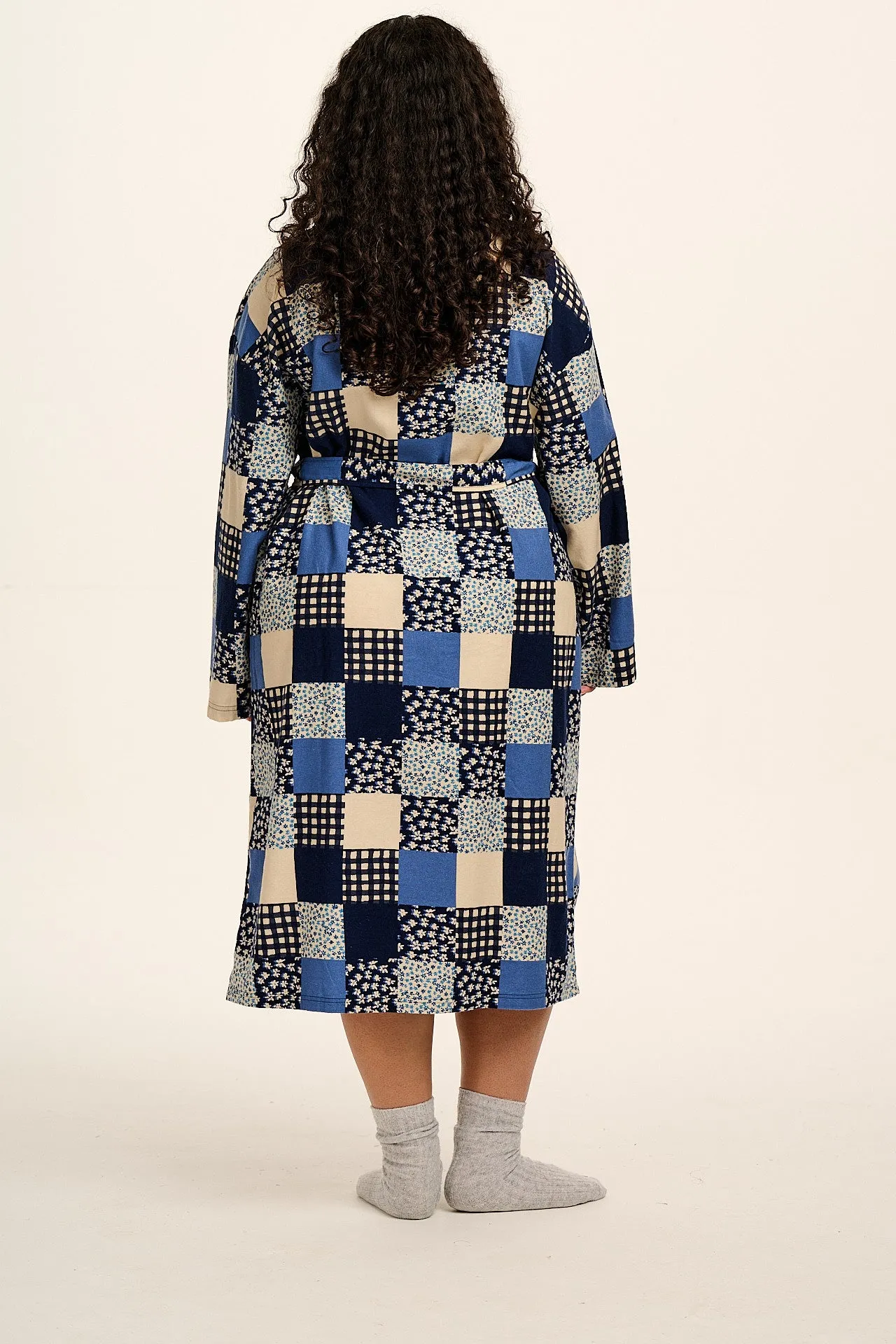Braydon - Brushed Cotton Robe in Inked Blue Patchwork sold by Lucy & Yak product image thumbnail 3