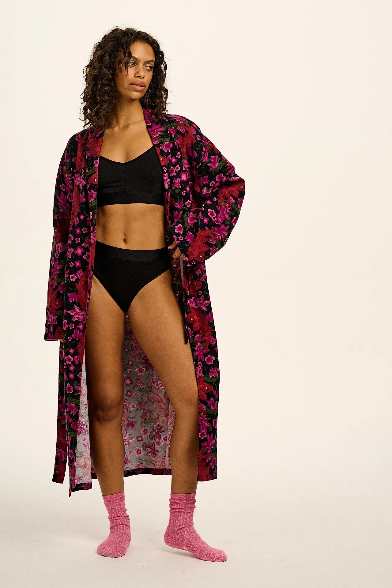 Braydon - Brushed Cotton Robe in Pink Koi sold by Lucy & Yak product image thumbnail 5