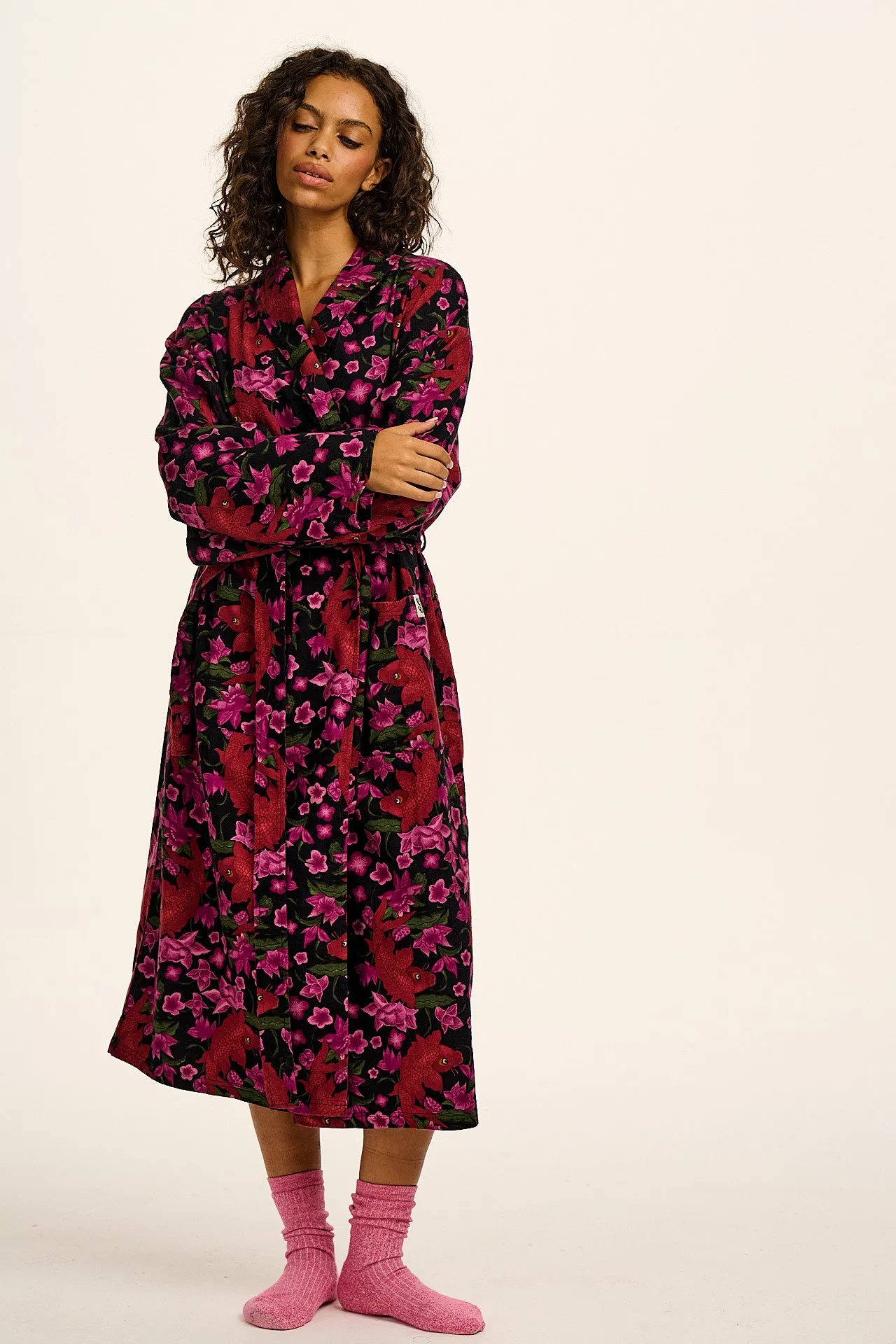 Braydon - Brushed Cotton Robe in Pink Koi sold by Lucy & Yak product image thumbnail 2