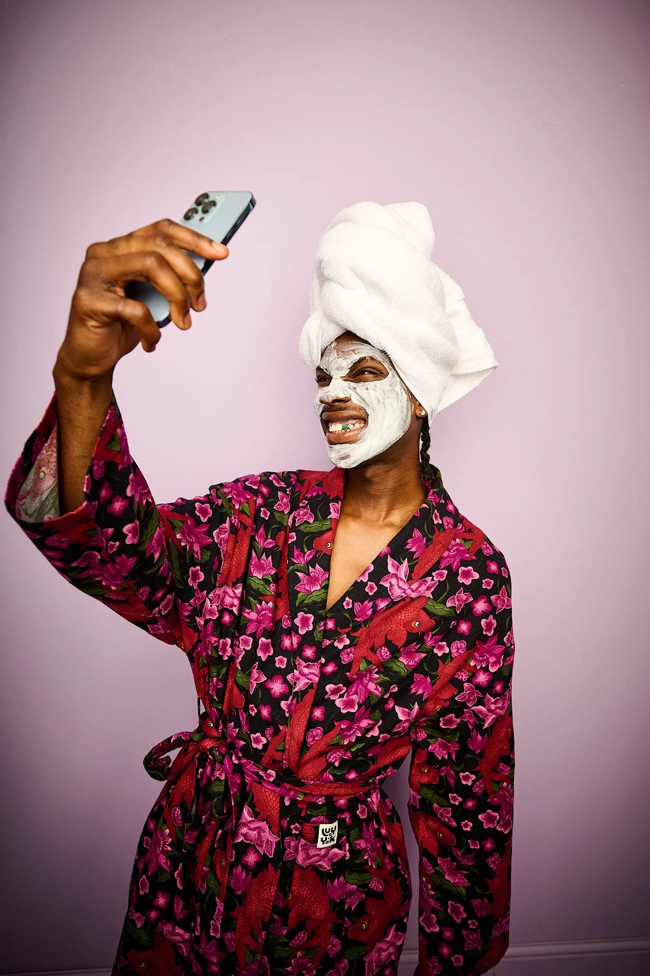 Braydon - Brushed Cotton Robe in Pink Koi sold by Lucy & Yak