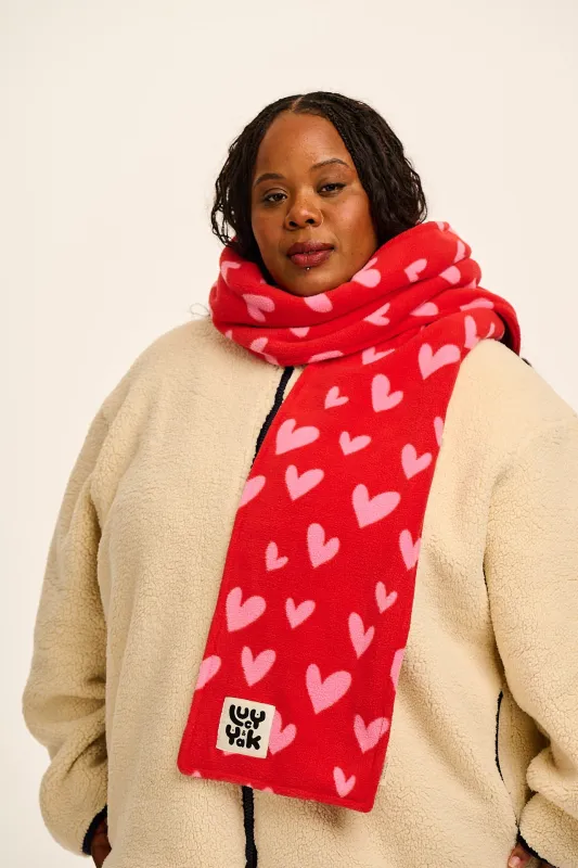 Ola - Polar Fleece Scarf in Red & Pink Cupid sold by Lucy & Yak