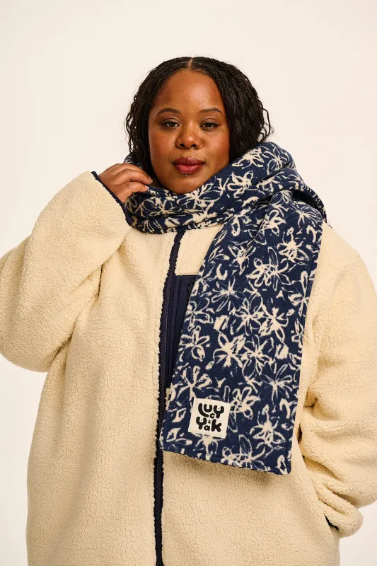 Ola - Polar Fleece Scarf in Inked Blue Floral Print sold by Lucy & Yak