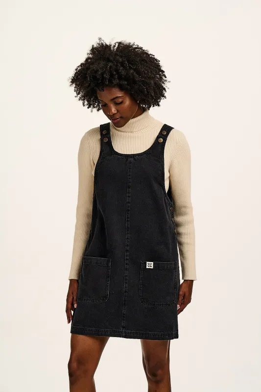 Layla - Mini Denim Dress in Washed Black sold by Lucy & Yak