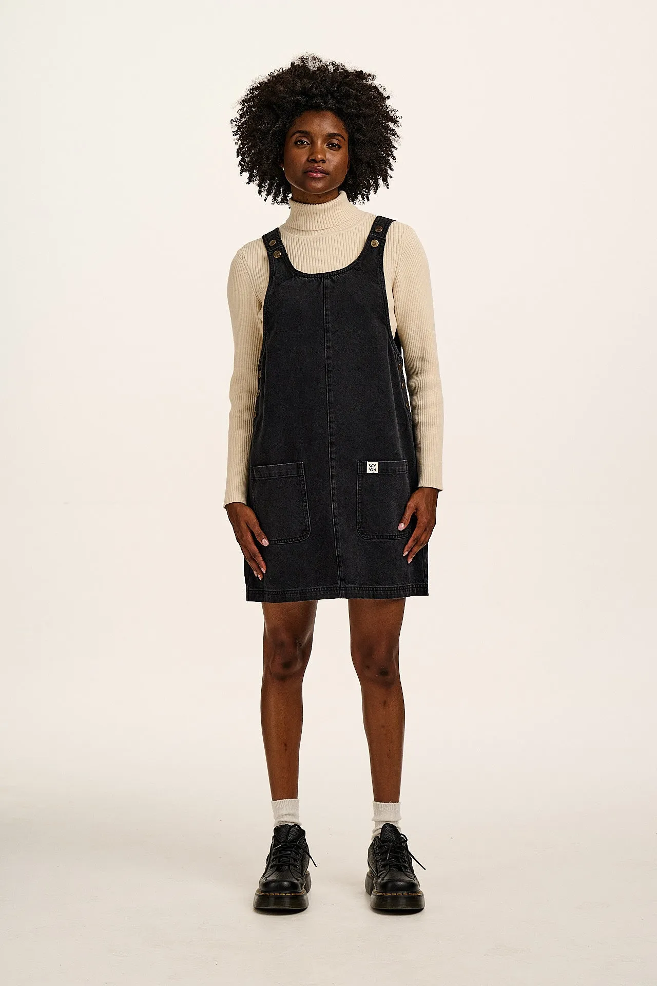 Layla - Mini Denim Dress in Washed Black sold by Lucy & Yak product image thumbnail 4