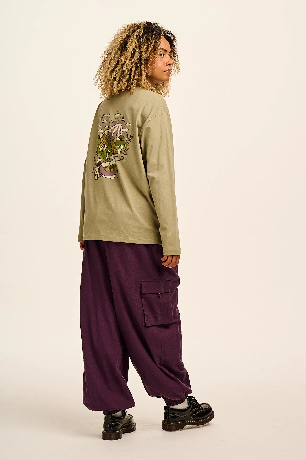 Murat - Long Sleeve Lightweight Cotton T-Shirt in Green Follow Trails Print sold by Lucy & Yak product image thumbnail 4