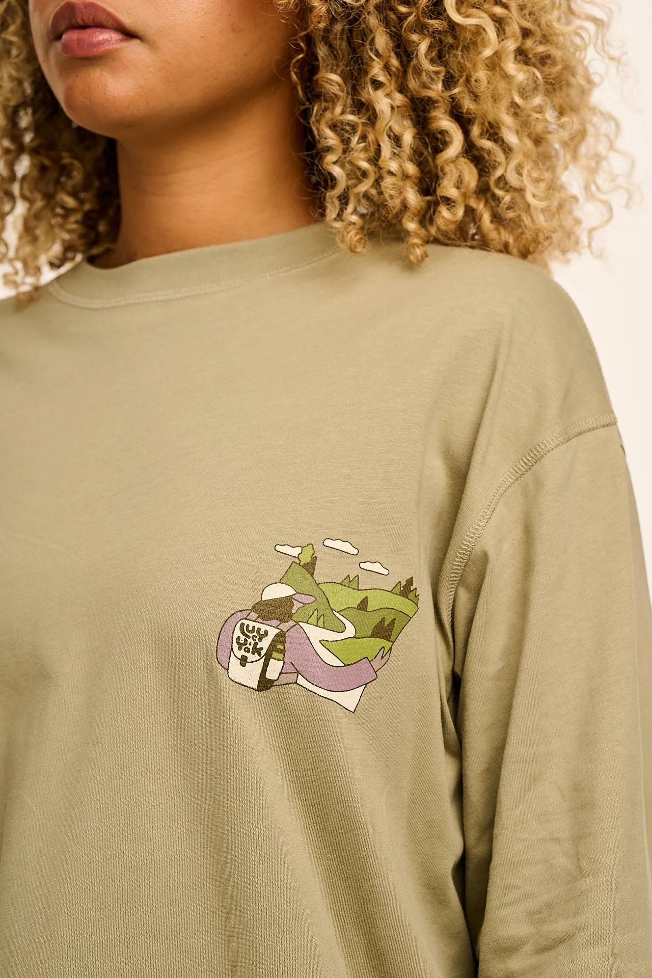Murat - Long Sleeve Lightweight Cotton T-Shirt in Green Follow Trails Print sold by Lucy & Yak product image thumbnail 3