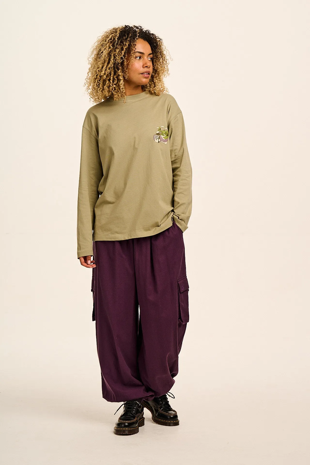 Murat - Long Sleeve Lightweight Cotton T-Shirt in Green Follow Trails Print sold by Lucy & Yak product image thumbnail 5