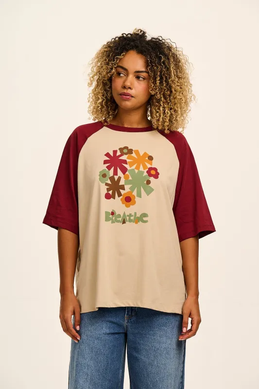 Bradley - Oversized Cotton Raglan Tee in Ecru Breathe Print sold by Lucy & Yak