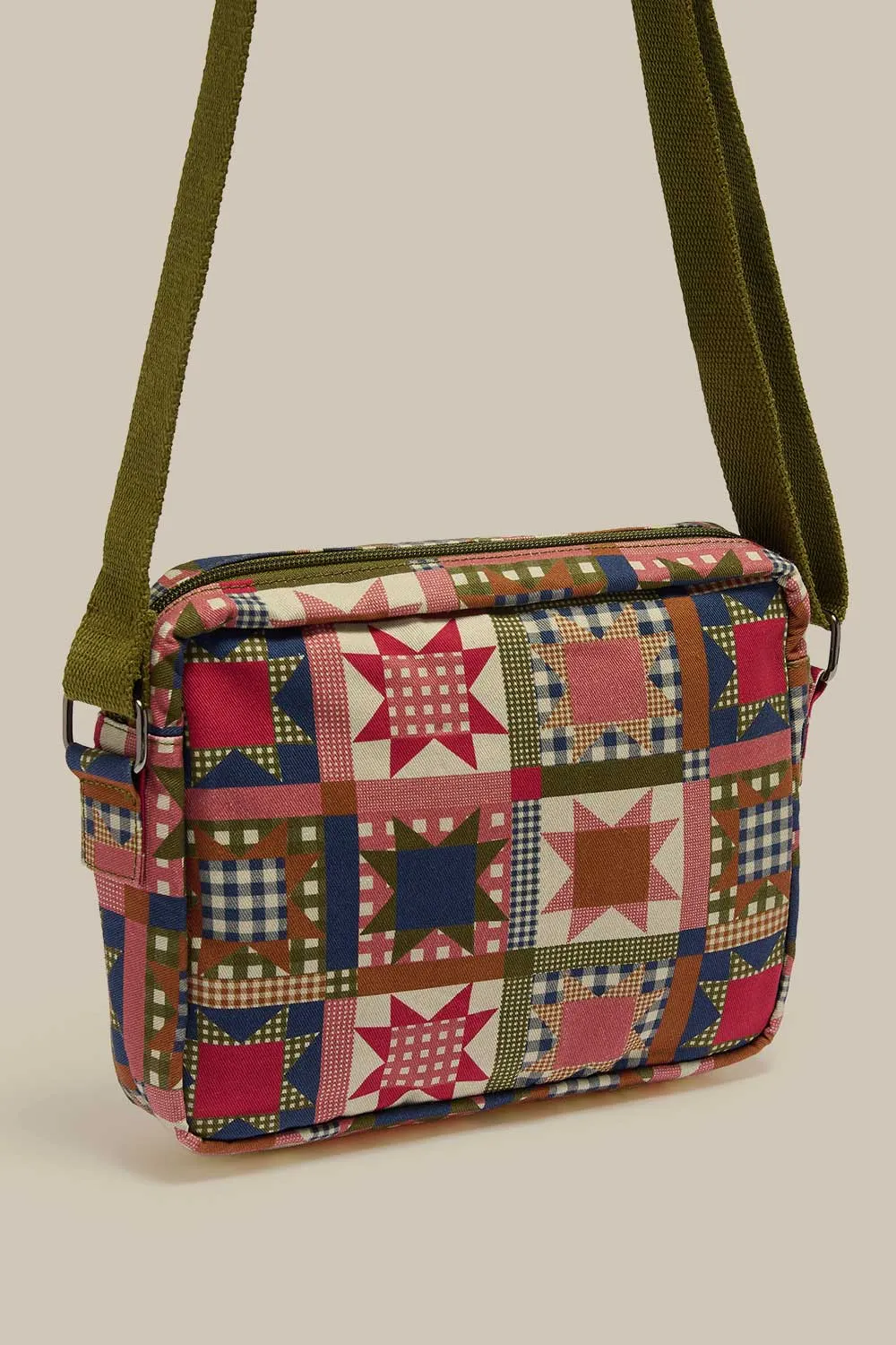 Dara - Cotton Crossbody Bag in Follow Trails Patchwork Print sold by Lucy & Yak product image thumbnail 3