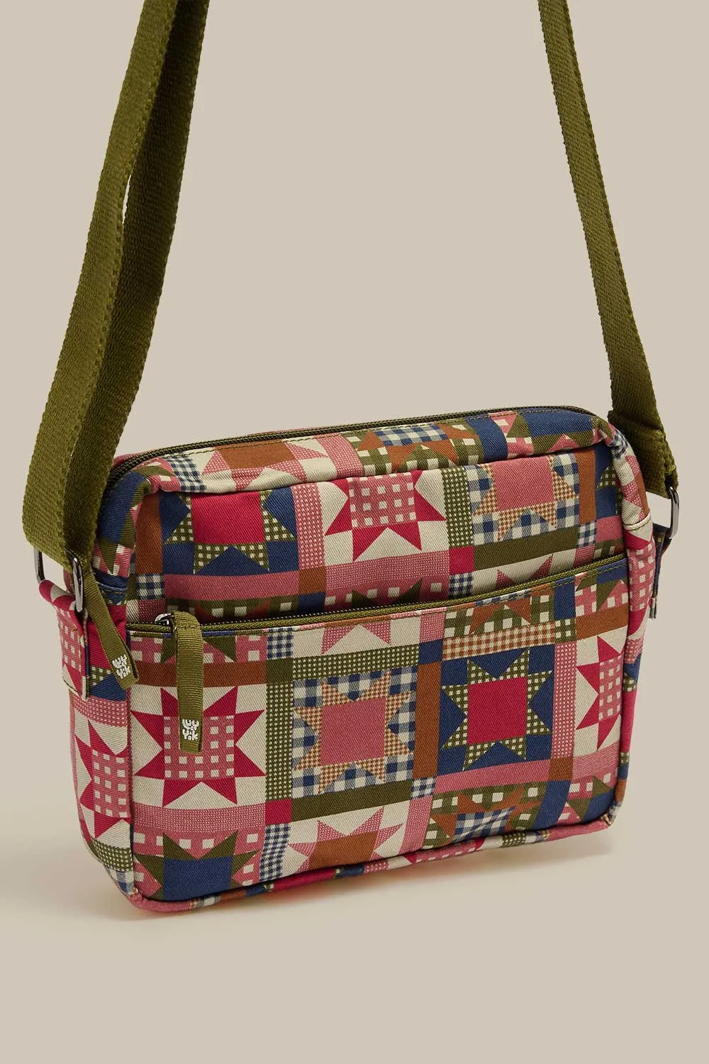 Dara - Cotton Crossbody Bag in Follow Trails Patchwork Print sold by Lucy & Yak product image thumbnail 2