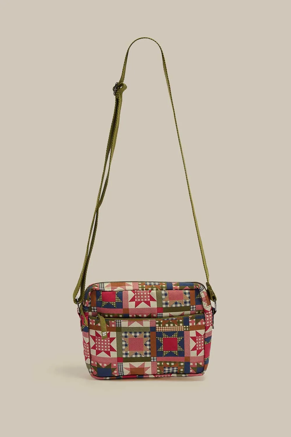 Dara - Cotton Crossbody Bag in Follow Trails Patchwork Print sold by Lucy & Yak