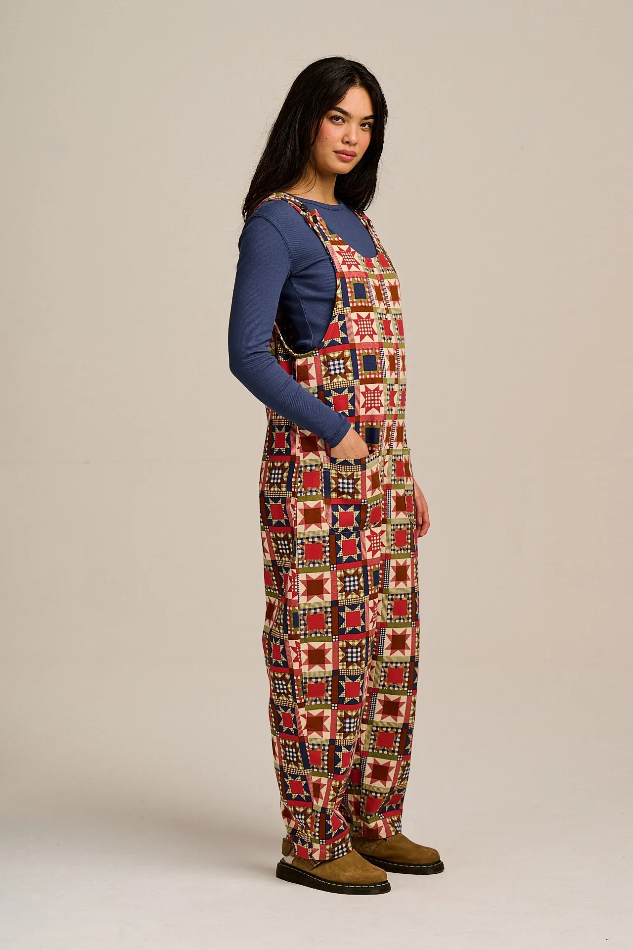Ara - Cotton Dungarees in Follow Trails Patchwork sold by Lucy & Yak product image thumbnail 3