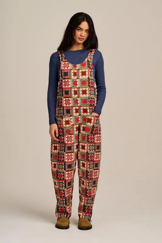 Ara - Cotton Dungarees in Follow Trails Patchwork sold by Lucy & Yak