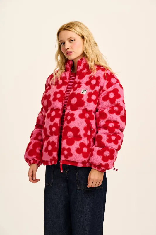 Paloma - Borg Puffer Jacket in Pink & Red Bubble Floral sold by Lucy & Yak