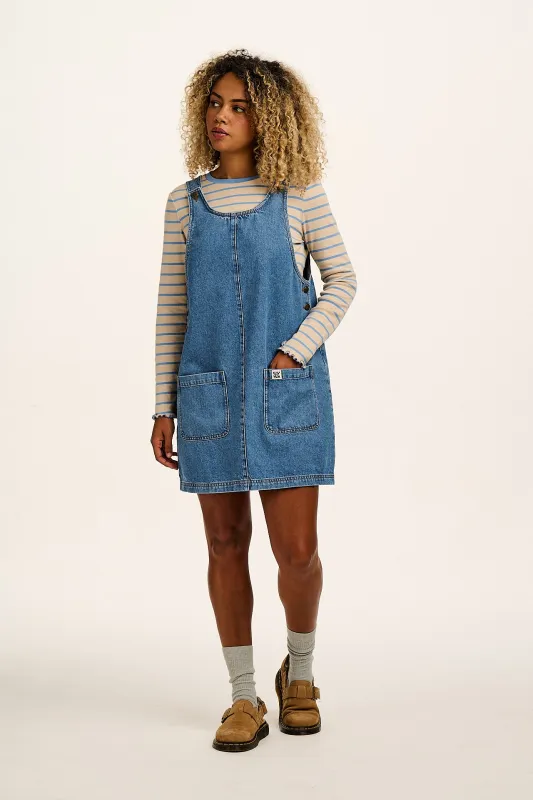 Layla - Mini Denim Dress in Mid Wash Blue sold by Lucy & Yak