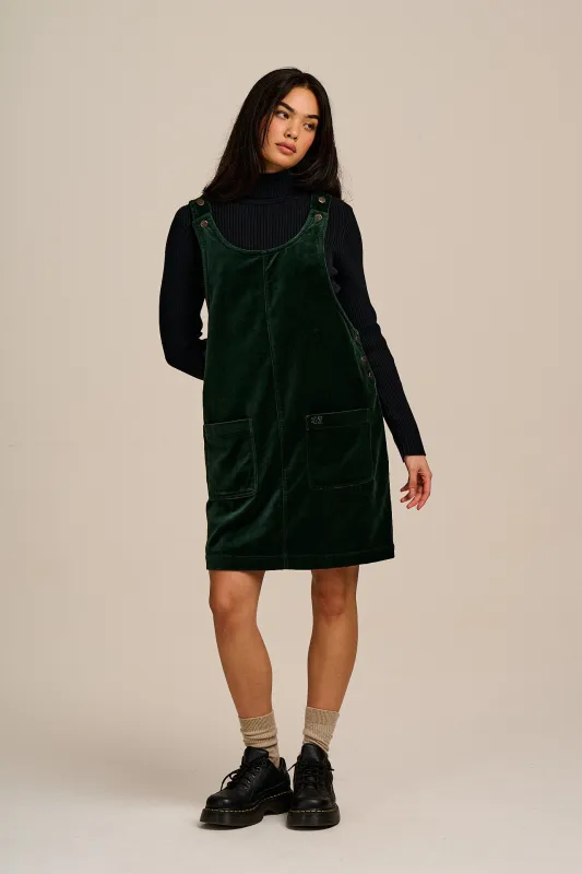 Layla - Mini Cotton Velvet Dress in Jade sold by Lucy & Yak