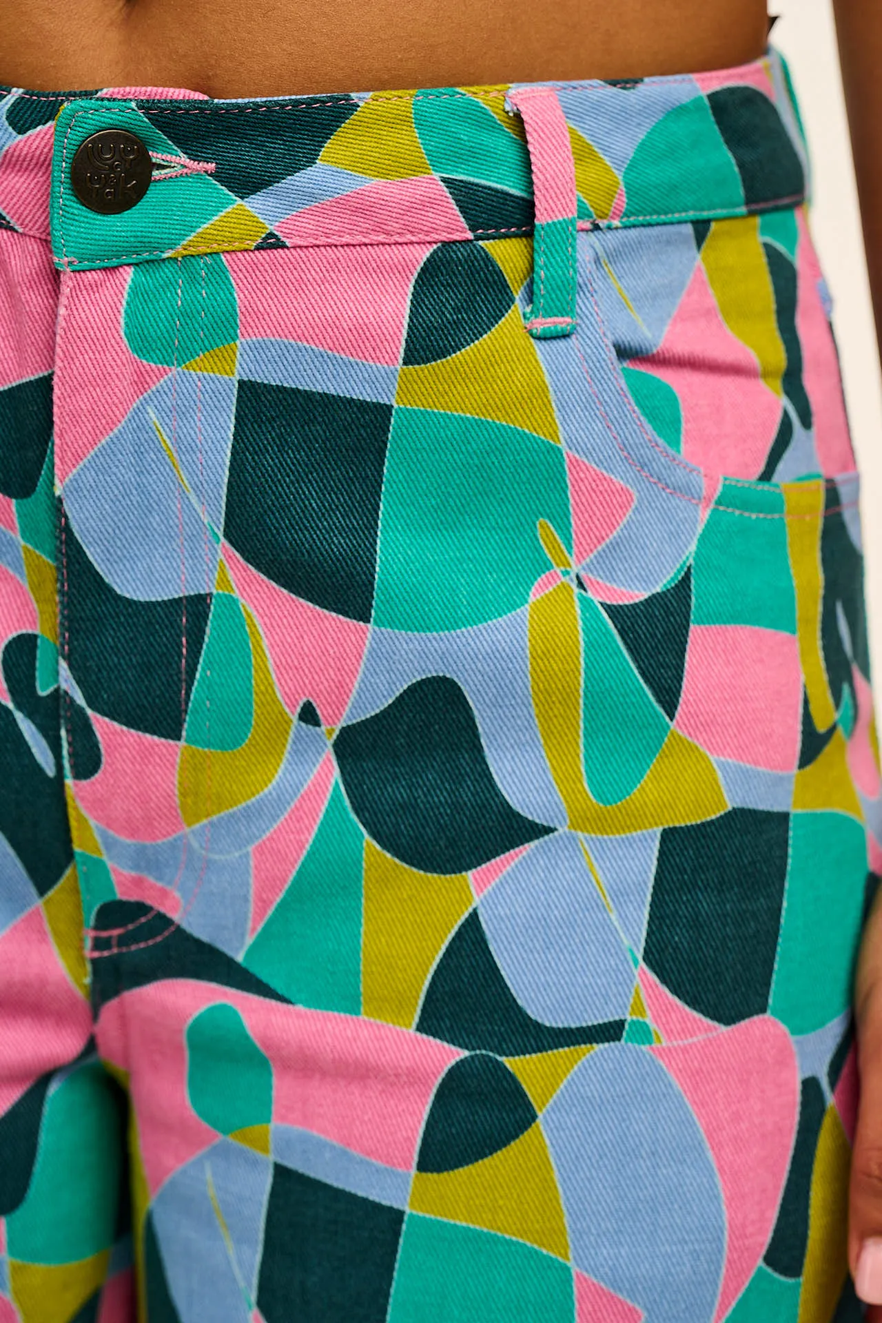 Drew - Cropped Straight Leg Cotton Trousers in Make a Statement Geo Print sold by Lucy & Yak product image thumbnail 4