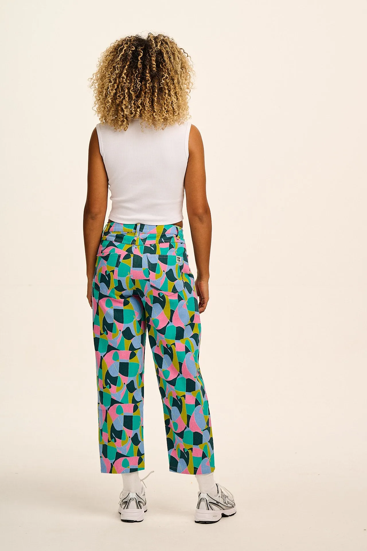 Drew - Cropped Straight Leg Cotton Trousers in Make a Statement Geo Print sold by Lucy & Yak product image thumbnail 3